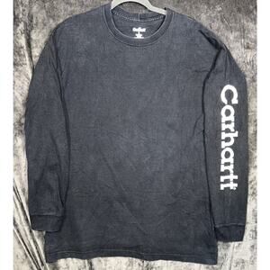 Carhartt Long Sleeve Logo Tee Shirt Black L Heavyweight Workwear Cotton K190